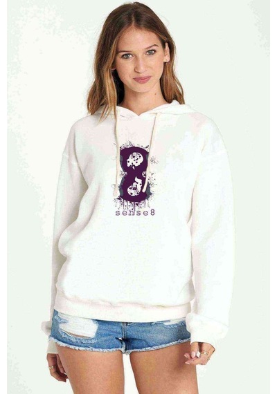 Sense8 Burst Art Baskılı Kadın Kapüşonlu Beyaz Sweatshirt