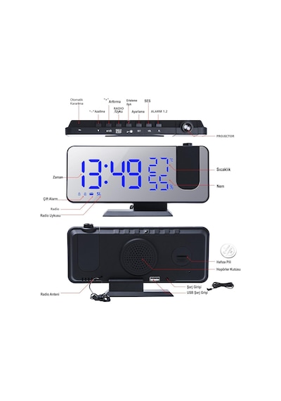 Dailytech Çok Fonksiyonlu Masaüstü Saat (Fm Radio Alarm Projeksiy