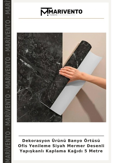 Dekorasyon Ürünü Banyo Örtüsü Ofis Yenileme Siyah Mermer Desenli Yapışkanlı Kaplama Kağıdı 5 Metre