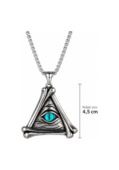 316l Çelik Erkek Kolye Üçgen Göz Figürlü Kemik Desenli Özel Tasarım Kolye 4,5 Cm Altın - Gümüş