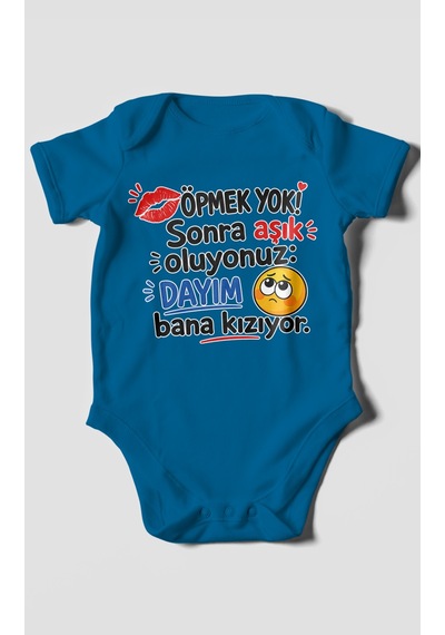 Morivokids Dayıya Özel Kısa Kollu Bebek Body %100 Pamuk Zbn169-kk Koyu Mavi