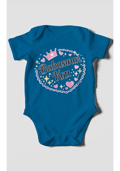 Morivokids Babasının Kızı Kısa Kollu Bebek Body %100 Pamuk Koyu Mavi