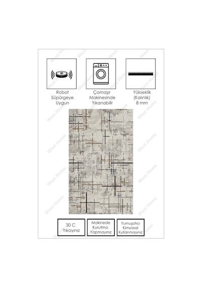 West Home Dijital Baskı Yıkanabilir Kaymaz Taban Salon Halısı Mutfak Halısı Yolluk Wh 488 Beige