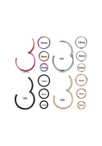 3'lü Cerrahi Çelik Tam Halka Piercing Küpe Helix, Lobe, Conch, Orbital, Industrial 8-10-12 Mm Gold