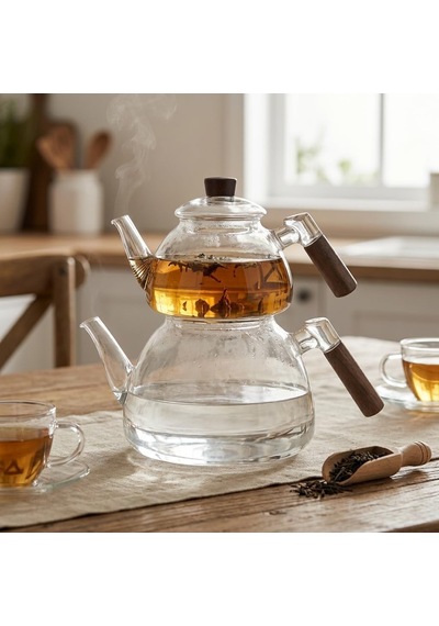 Lexroo 1800 Ml + 550 Ml Akasya Cam Çaydanlık Takımı Çok Renkli