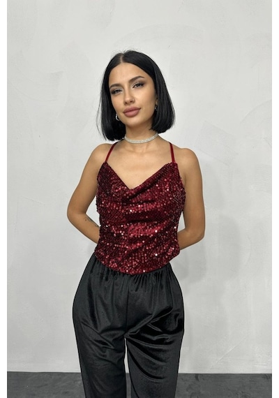 Soonaksesuar Bordo Askılı Degaje Bluz Bordo
