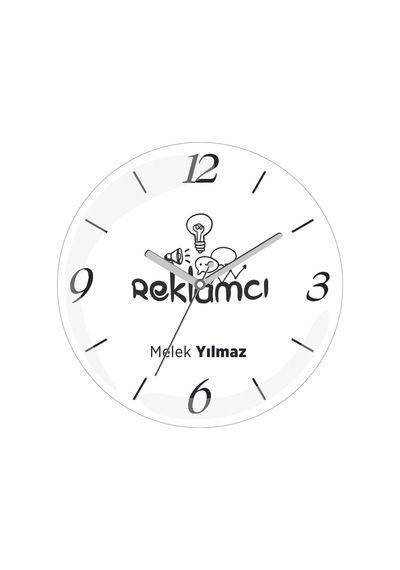 Kişiye Özel Reklamcı Çap 30 Bombeli Gerçek Cam Duvar Saati Siyah