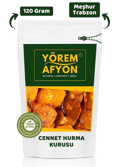 Yörem Afyon Meşhur Trabzon Glütensiz Dilim Cennet Hurması Kurusu, Cips Diospyros Kaki 120gr. 120 G