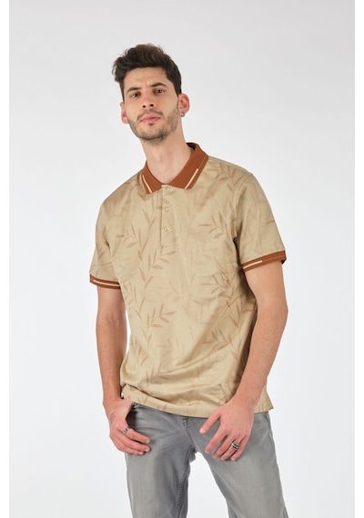 Ecer Erkek Polo Yaka Kısa Kol Tişört - Minimalist Desen - Günlük Stil Bej