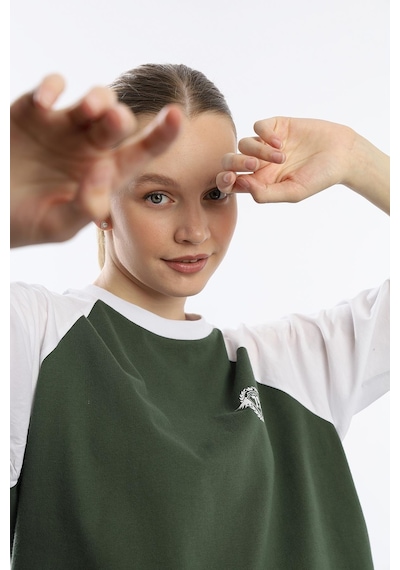Kadın Oversize Fit Reglan Kol Basic Tişört Haki