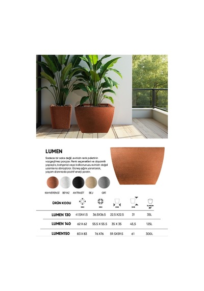 Bostann Dekoratif Saksı - Lumen 130 - 35l - Kahverengi