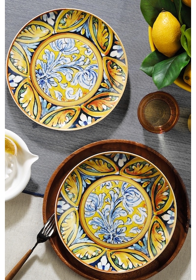 Kütahya Porselen Bone Strada 2 Parça 25 Cm Servis Tabağı Beyaz Ve Altın