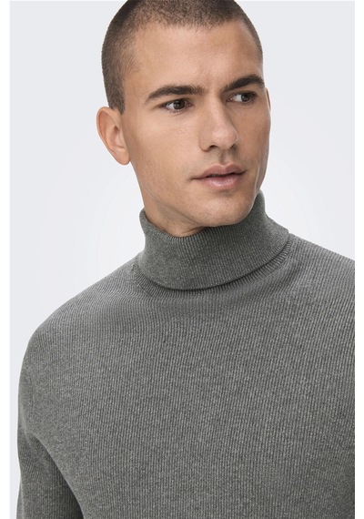Only & Sons Onsphil Reg 12 Struc Roll Neck Knit Noos Erkek Gri Kazak - 22023202 Gri