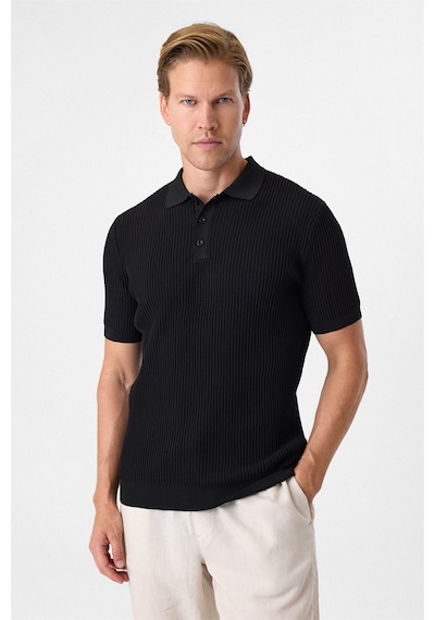 Back And Bond Regular Fit Siyah Düğmesiz Polo Yaka Triko Tişört