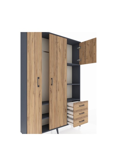 Arges Dolap 5 Raflı 3 Çekmeceli Tek Askılı 132x30x195 Antrasit-çam/çam Atlas Çam/atlas Çam Arges Dolap 5 Raflı 3 Çekmeceli Tek Askılı 132x30x195 Antrasit-çam/çam Atlas Çam/atlas Çam
