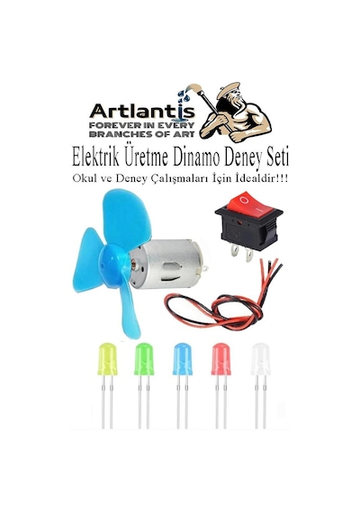 Dinamo Deney Seti 1 Paket Rüzgar Enerjisinden Elektrik Üretme Deney Seti Dinamo Açma Kapama Anahtarı Mantar Led Ampul