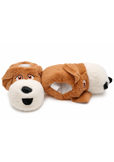 Modafocus Sevimli Köpek Figürlü Sessiz Kaydırmaz Taban Peluş Unisex Ev Pandufu Sevgili Kombin Terliği Kahverengi