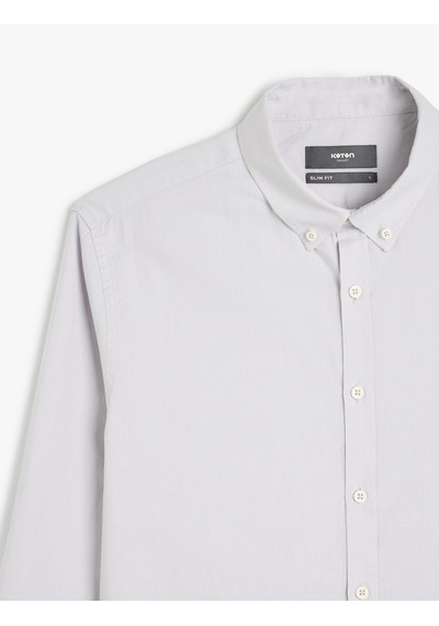 Koton Pamuklu Düğmeli Yaka Slim Fit Uzun Kollu Gömlek Gri 5wam60051hw Gri