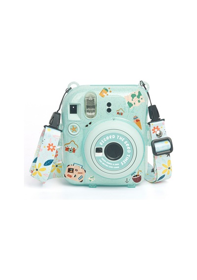 Fujifilm Instax Mini 12 Fotoğraf Makinesi + 20'li Film + Kıskaçlı Resim Standı + Simli Pleksi Kılıf Seti Yeşil