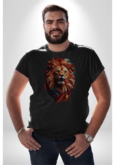Renkli Kaplan Kükrüyor Unisex Unisex Siyah Organik Baskılı T-shirt Penye Yüksek Kalite Siyah