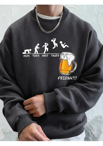 Startmore Tarzsokak Cuma Bira Sevgilisi Komik Baskılı Erkek Kazak Kış Polar Sıcak Hoodies Kore Gevşek Bisiklet Ya Antrasit