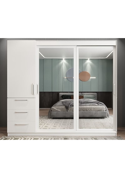 Riva Sürgü Kapaklı Dolap Gardırop Beyaz 205 Cm