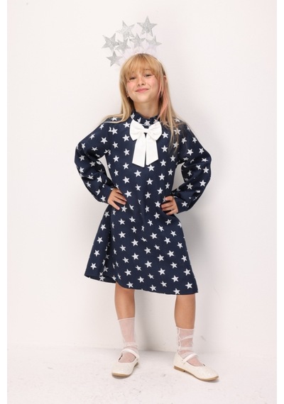 Le Mabelle Lacivert Yıldız Desenli Kız Çocuk Gabardin Elbise - Poppy Lacivert
