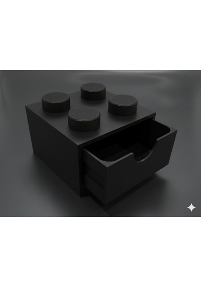 Lego Tasarımlı Mini Çekmece 2x2 Masaüstü Düzenleyici Dekoratif Saklama Kutusu Siyah