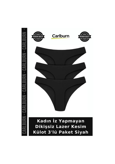 Carlburn Kadın İz Yapmayan Dikişsiz Lazer Kesim Külot 3'lü Paket Siyah Hediyelik Hafif Kumaş Pantolon Altı