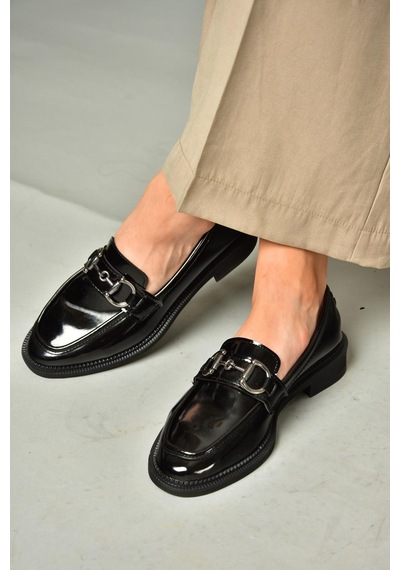 Fox Shoes T314598008 Siyah Rugan Loafer Makosen Kadın Ayakkabı Siyah
