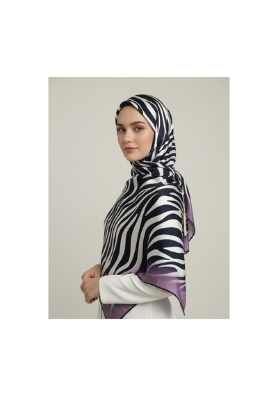 Lady Coco Zebra Desenli Dijital Baskı Rayon Eşarp Lila