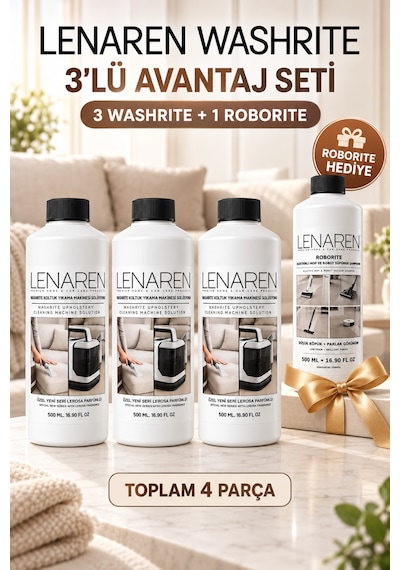 Lenaren Washrite Halı Ve Koltuk Yıkama Makinesi Şampuanı 500 Ml X3 Avantaj Paketi - Roborite Hediyeli 3'lü Set