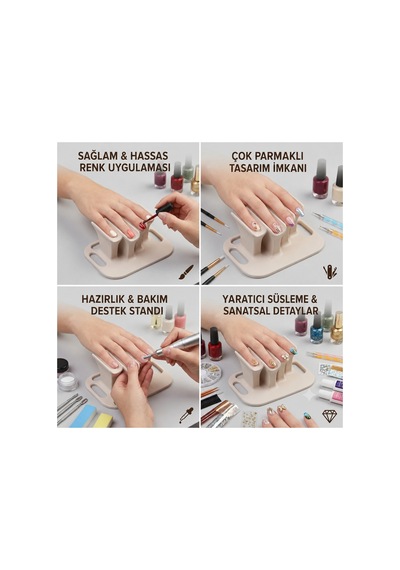 Profesyonel Nail Art Manikür İstasyonu Oje Sürme, Tırnak Tasarım Ve El Destek Standı - Renk Değişebilir