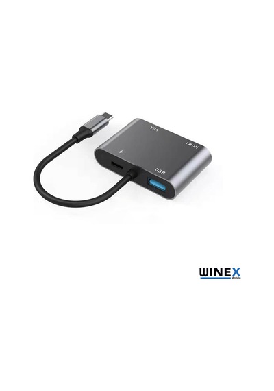 Winex 4In1 Type-C To Hub Pd 65W Hdtv Vga Usba Dönüştürücü Adaptör