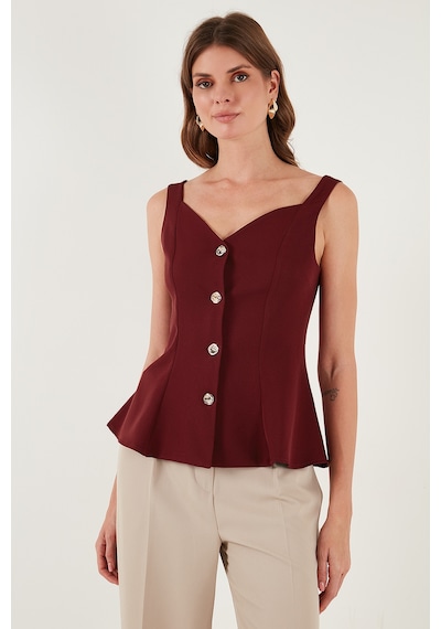Lela Fitted Fit V Yaka Düğmeli Bayan Yelek 611Fyl145 Bordo