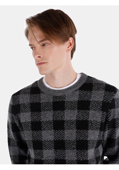 Colin's Colins Regular Fit Bisiklet Yaka Baskılı Gri Erkek Kazak Cl1065573 Gri Melanj