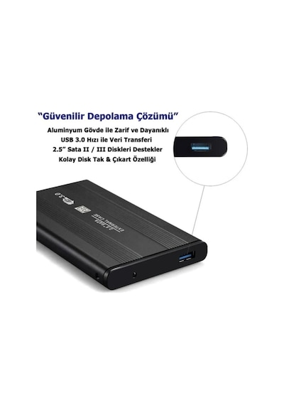 2.5 Inç Usb 3.0 Sata Harddisk Hdd Kutusu 5 Gbps + Kılıf - Siyah