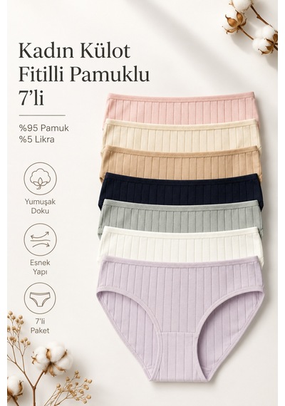 Nicoletta Kadın Külot 7 Li Paket Likralı Pamuklu Fitilli Kaşkorse Mi 724180 Mıxcolor
