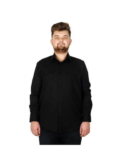 Mode Xl Erkek Gömlek Ukol Gabardin Çift Cep 20360 Siyah 001