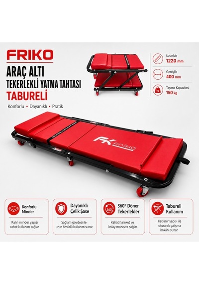 Frıko Araç Altı Tekerlekli Yatma Tahtası Tabureli