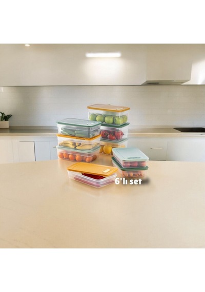 Buzdolabı Saklama Kabı 6'lı Set 2 2,5-3,8-5 Lt Renkli Kiltli Ka