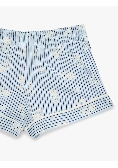 Koton Pamuklu Beli Lastikli Rahat Kesim Çizgili Şort Pijama Altı Mavi Çizgili 6slk80038mw