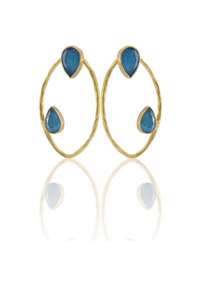 Kadir Jewellery 22 Ayar Altın Kaplama Geometrik Küpe -el İşçiliği Ve Hipoalerjenik Küpe Koyu Mavi