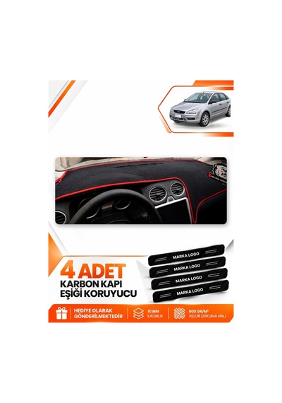 Ford Focus 2 2005-2008 Uyumlu Ön Torpido Koruma Kılıfı Halısı Örtüsü - Siyah Kırmızı