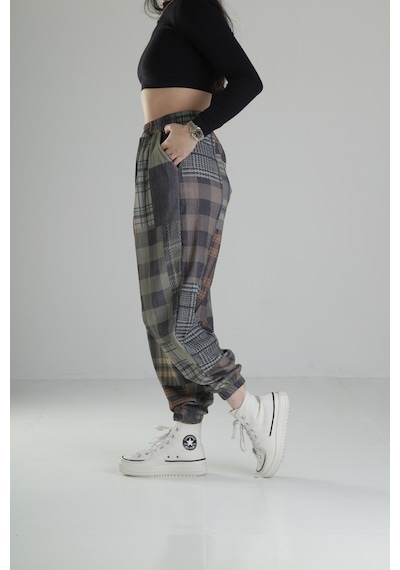 Yeşil Ekose Jogger Pantolon Coc1860 Yeşil