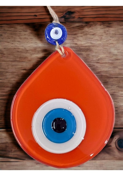 Mini Turuncu Damla Desen Nazar Boncuklu Duvar Dekoru Cam Duvar Süsü