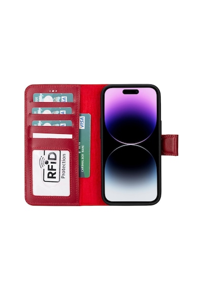 Apple Uyumlu   iPhone 15 Deri Cüzdanlı Kılıf   Mwwn V4ef Kırmızı