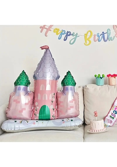 Prenses Konsept Pembe Mor Balon Prenses Evi Şato Balon Konsept Doğum Günü Balon çok renkli