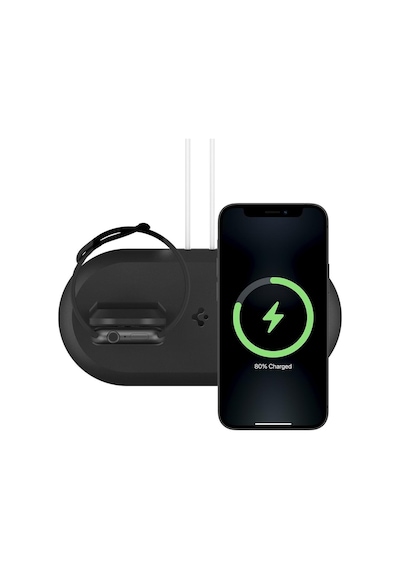 Spigen Magfit Duo 2In1 Magsafe & Apple Uyumlu iOS Watch Ile Stand Doc Black