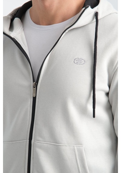 Shooter Sportwear Shooter Erkek Üç İplik Şardonsuz Fermuarlı Kapüşonlu Sweatshirt Taş